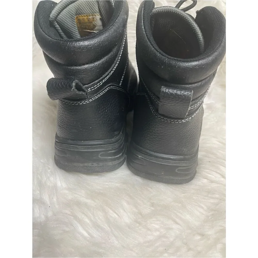 Skechers Men’s steel toe work leather Black Lace-Up Work Boots SZ 12